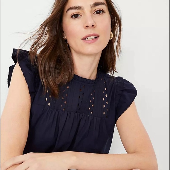 LOFT Tops - Loft petite Petite Ric Rac Yoke Mixed Media Top